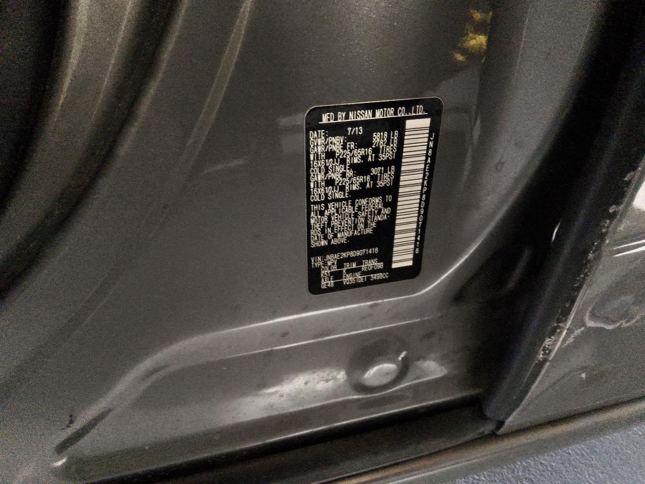 2013 Nissan Quest S/sv/sl/le Gray vin: JN8AE2KP8D9071416