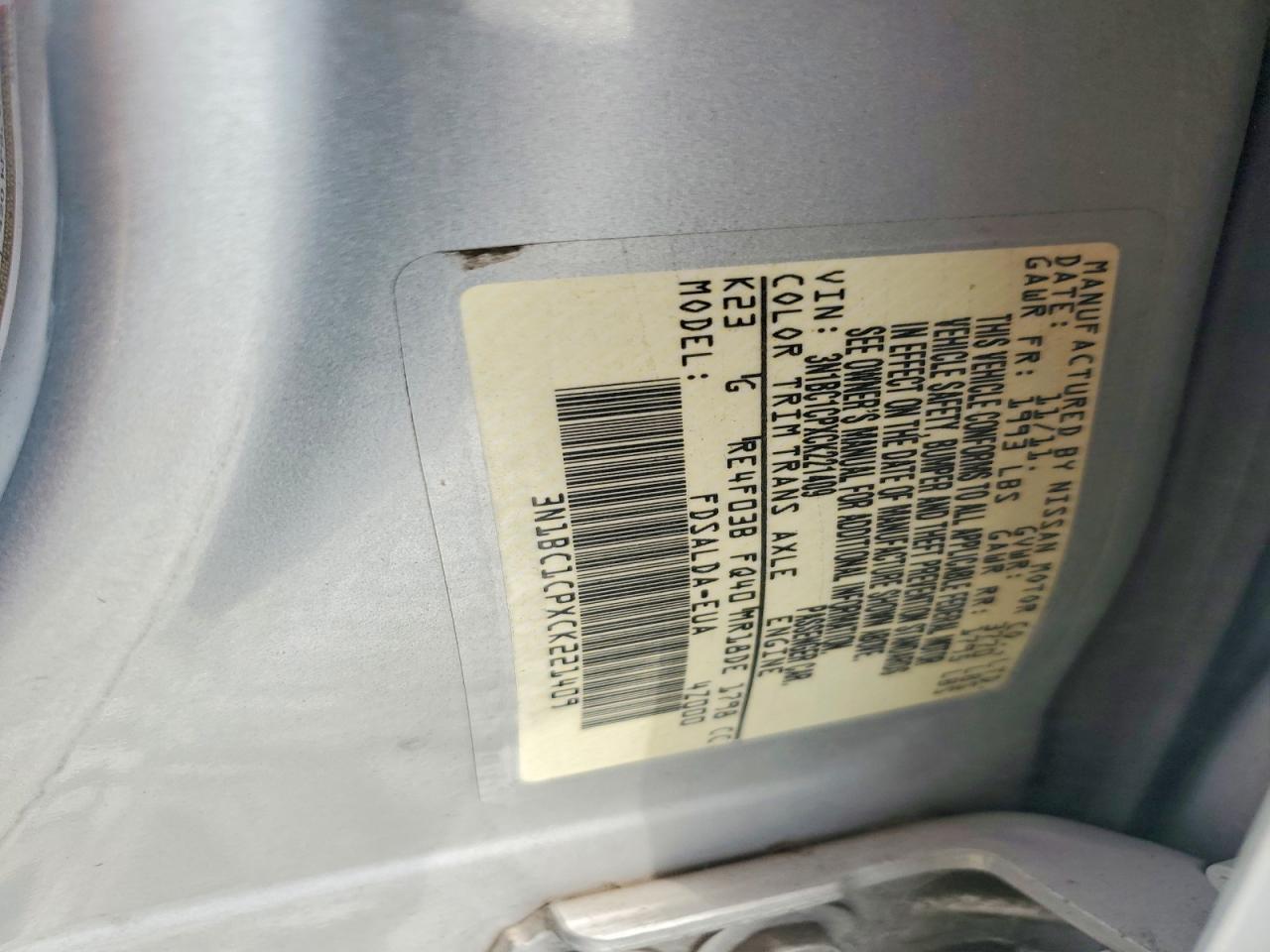 2012 Nissan Versa 1.8 S Silver vin: 3N1BC1CPXCK221409
