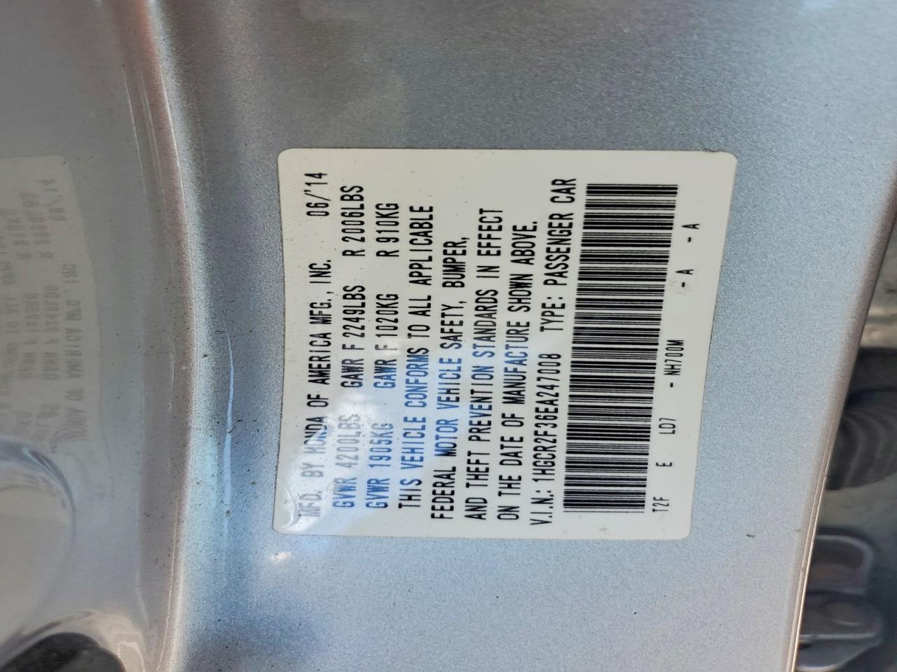 2014 Honda Accord Lx Silver vin: 1HGCR2F36EA247008