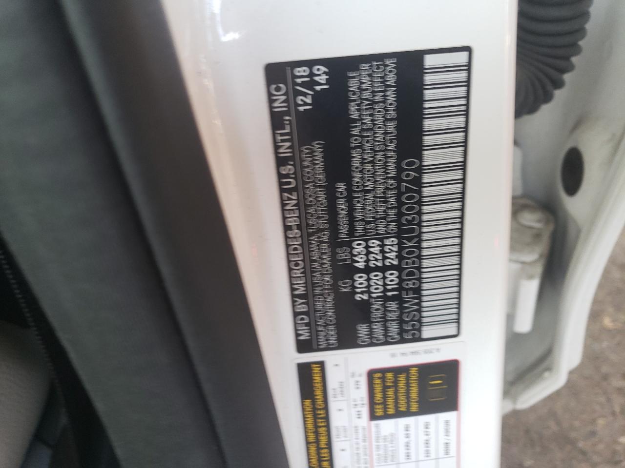 2019 Mercedes-benz C 300 White vin: 55SWF8DB0KU300790