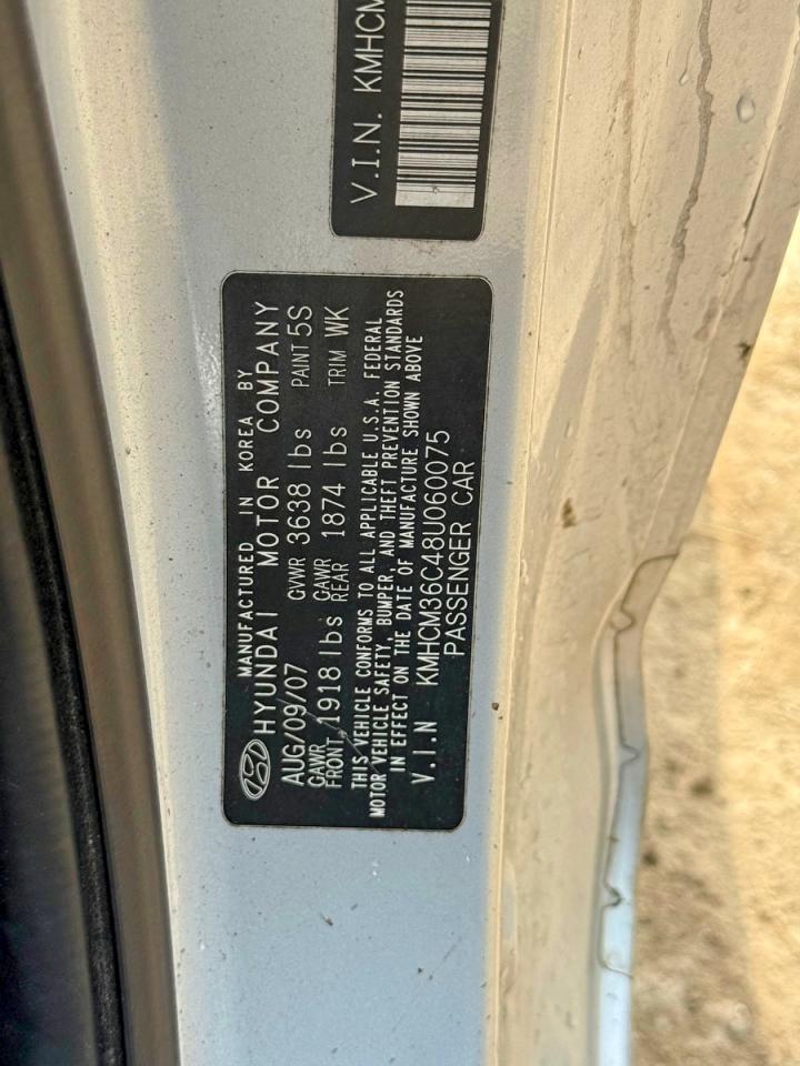 2008 Hyundai Accent Gs Silver vin: KMHCM36C48U060075
