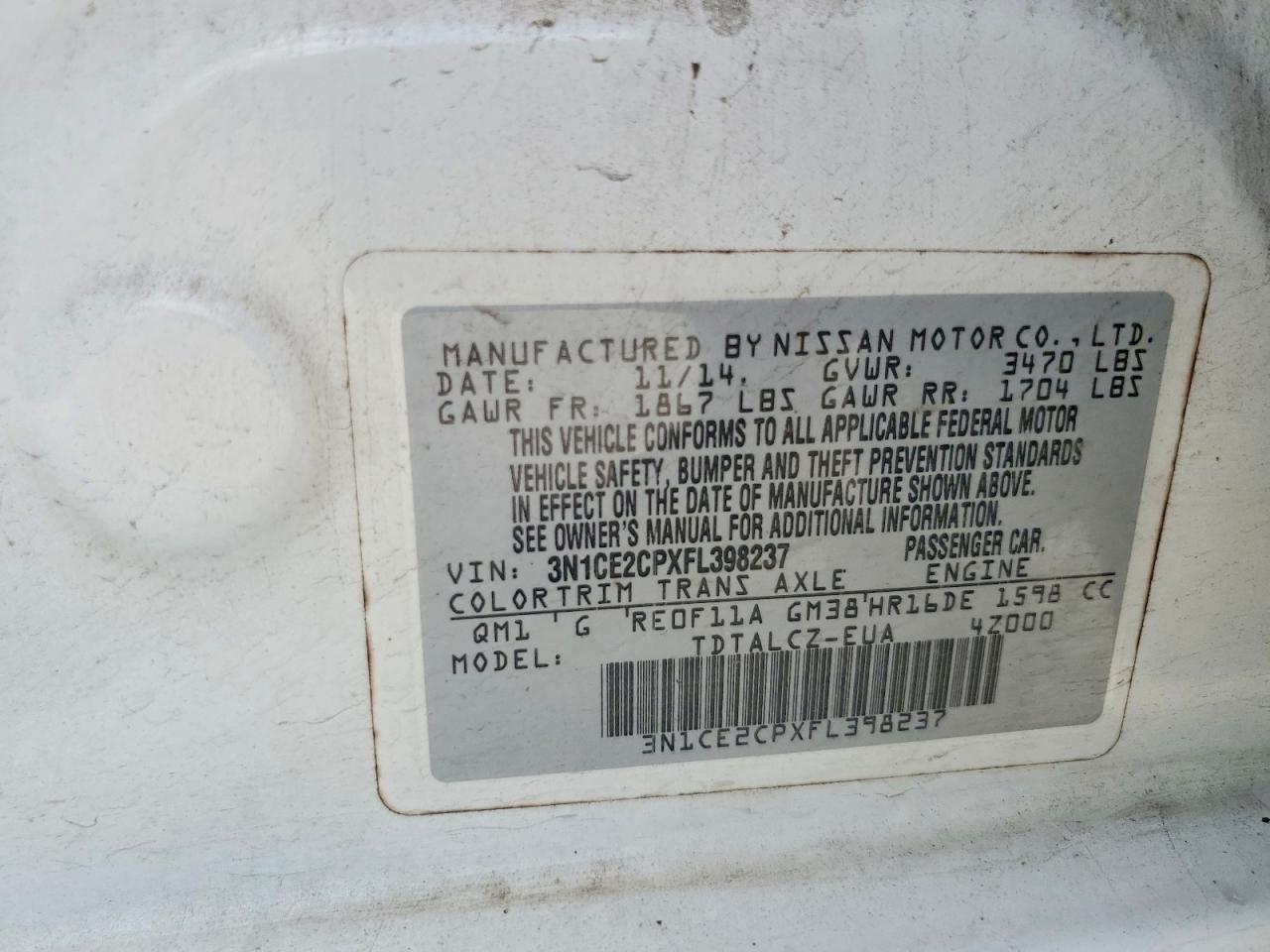 2015 Nissan Versa Note S Plus White vin: 3N1CE2CPXFL398237