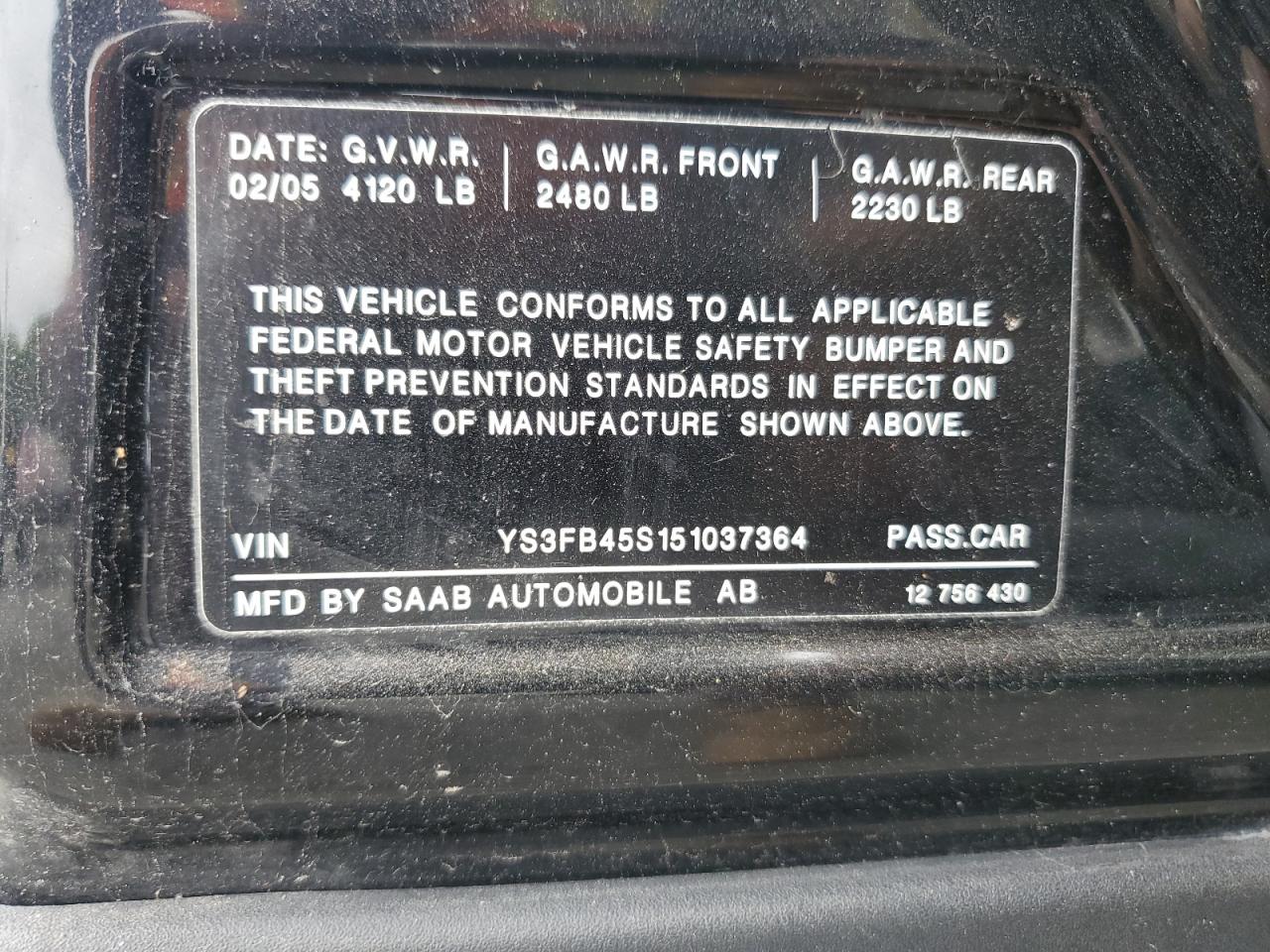 2005 Saab 9-3 Linear Черный vin: YS3FB45S151037364