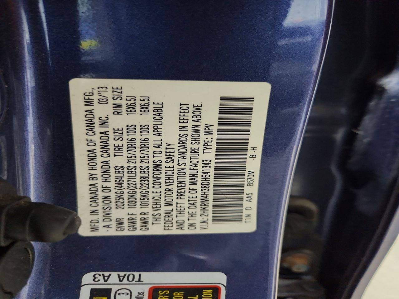 2013 Honda Cr-v Lx Blue vin: 2HKRM4H38DH641343