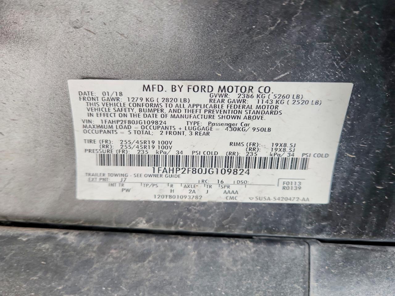 2018 Ford Taurus Limited Charcoal vin: 1FAHP2F80JG109824
