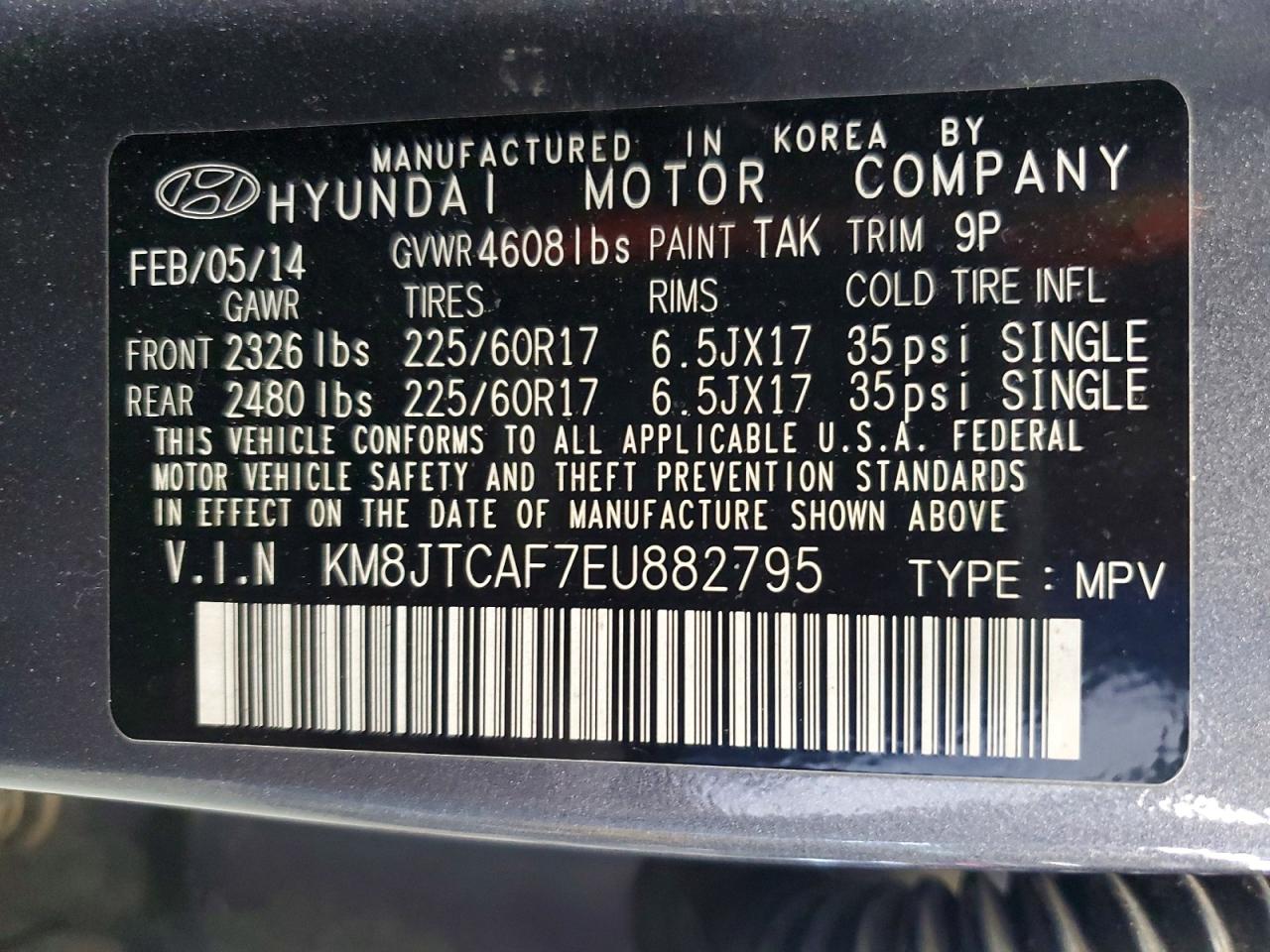 2014 Hyundai Tucson Gls Gray vin: KM8JTCAF7EU882795