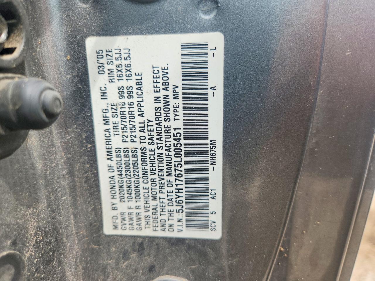 2005 Honda Element Ex Silver vin: 5J6YH17675L005451