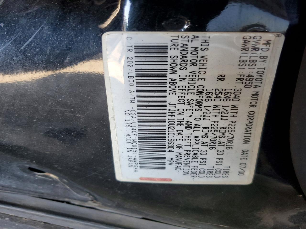 2001 Lexus Rx 300 Base Черный vin: JTJHF10U210166304