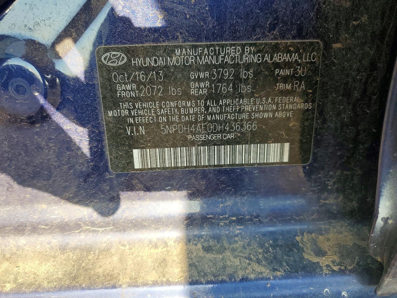 2013 Hyundai Elantra Gls Blue vin: 5NPDH4AE0DH436366