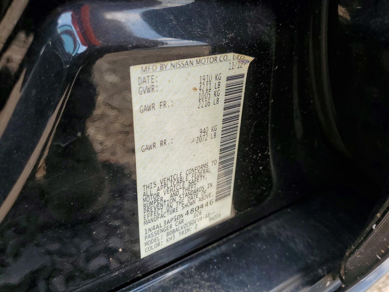 2013 Nissan Altima 2.5 Black vin: 1N4AL3AP5DN480446