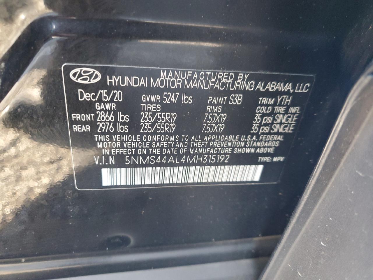 2021 Hyundai Santa Fe Limited Black vin: 5NMS44AL4MH315192