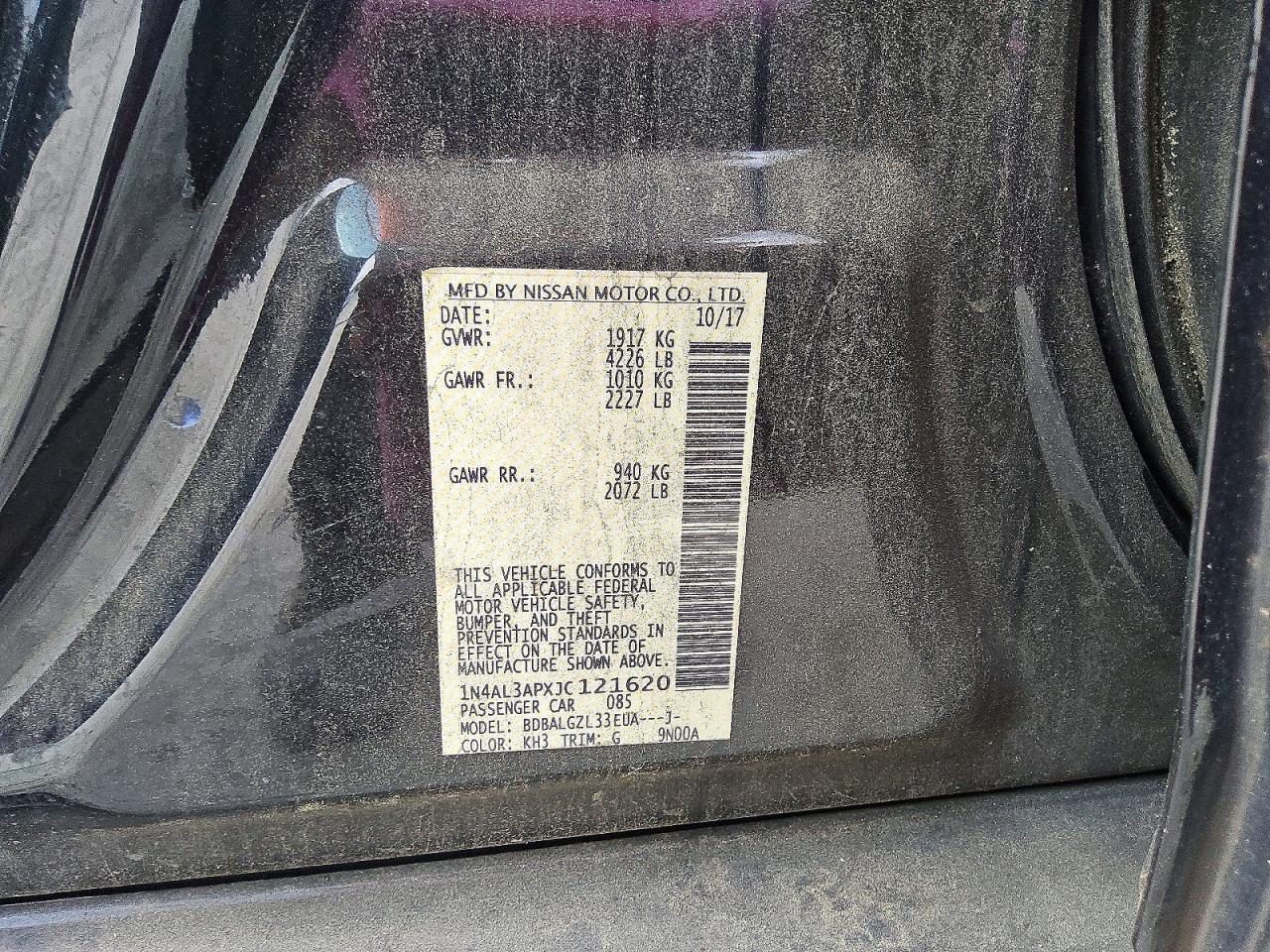 2018 Nissan Altima 2.5 S Black vin: 1N4AL3APXJC121620