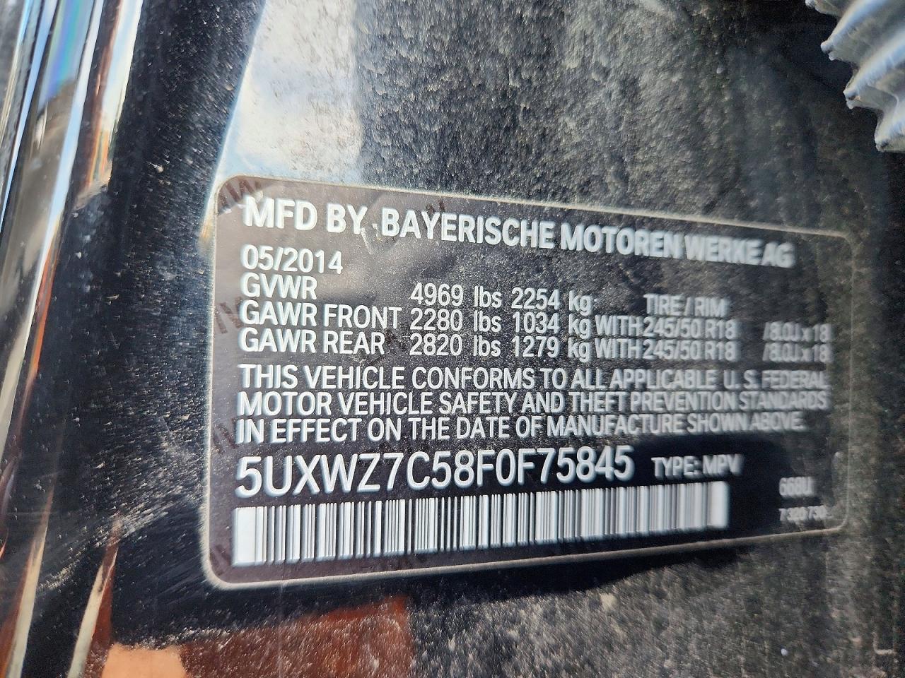2015 Bmw X3 Sdrive28i Black vin: 5UXWZ7C58F0F75845