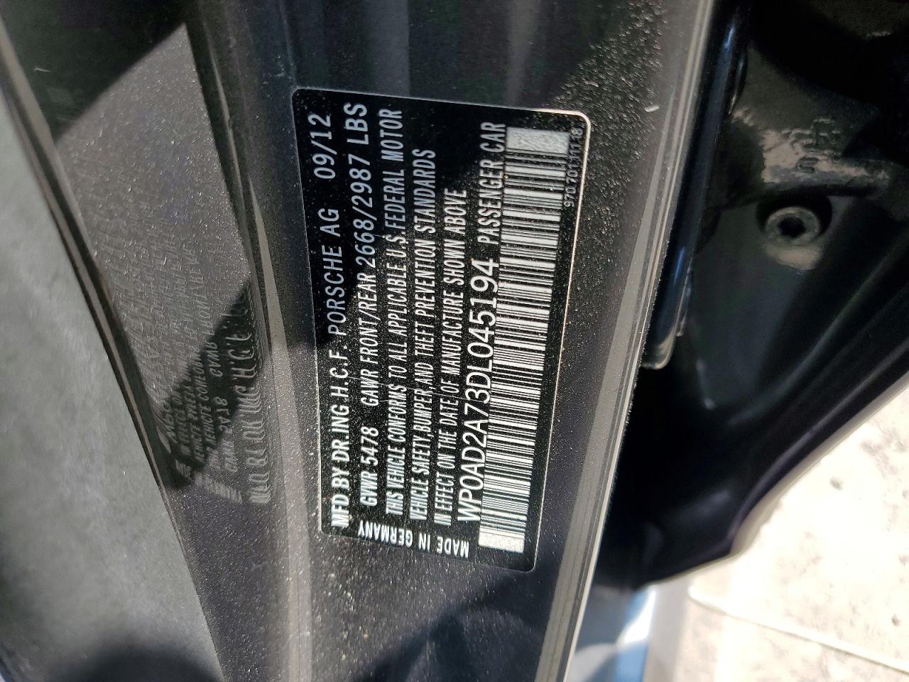 2013 Porsche Panamera S Hybrid Серый vin: WP0AD2A73DL045194