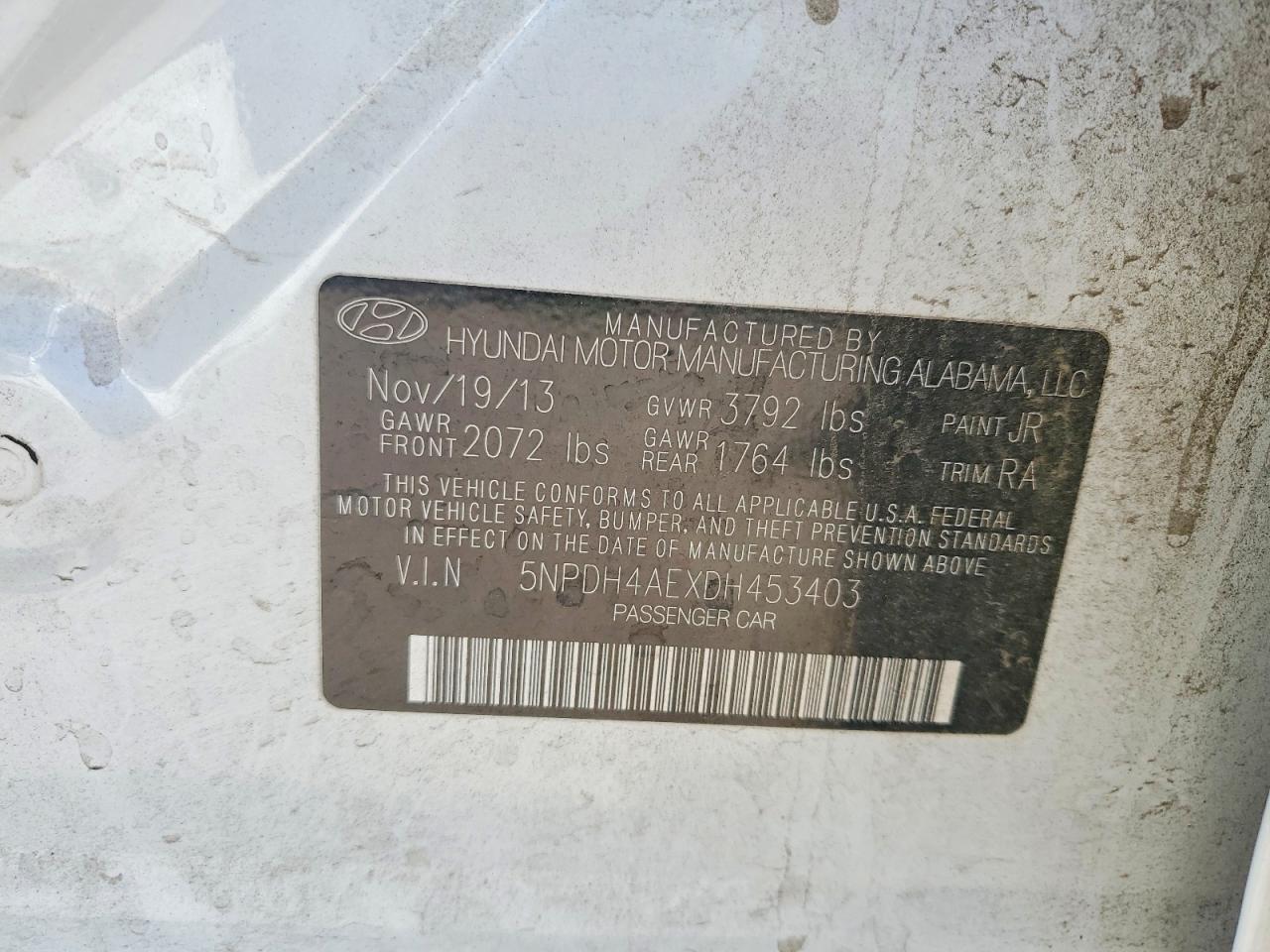 2013 Hyundai Elantra Gls White vin: 5NPDH4AEXDH453403