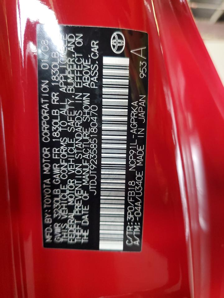 2008 Toyota Yaris Red vin: JTDJT923585180470