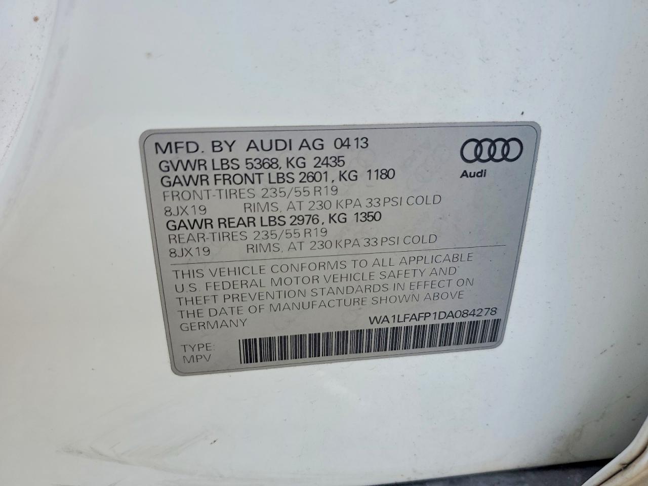 2013 Audi Q5 Premium Plus Белый vin: WA1LFAFP1DA084278