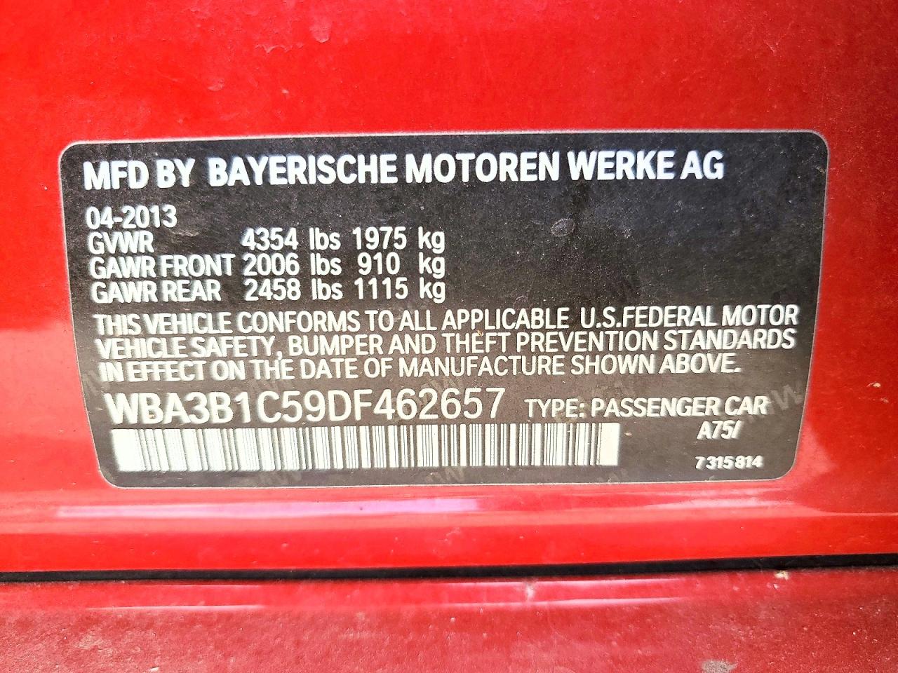 2013 Bmw 320 I Red vin: WBA3B1C59DF462657