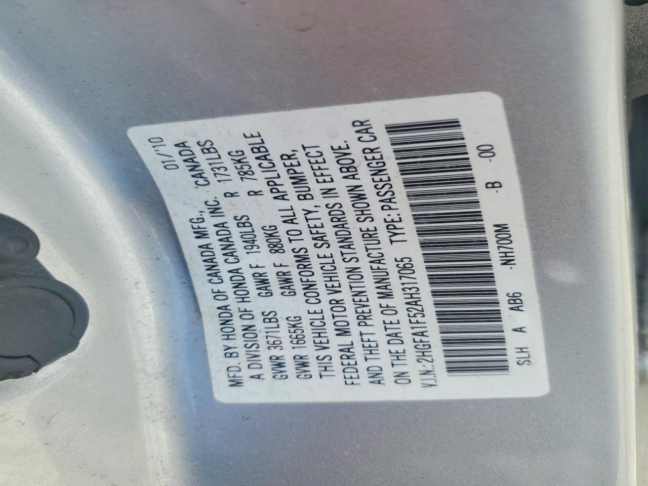 2010 Honda Civic Lx Silver vin: 2HGFA1F52AH317065