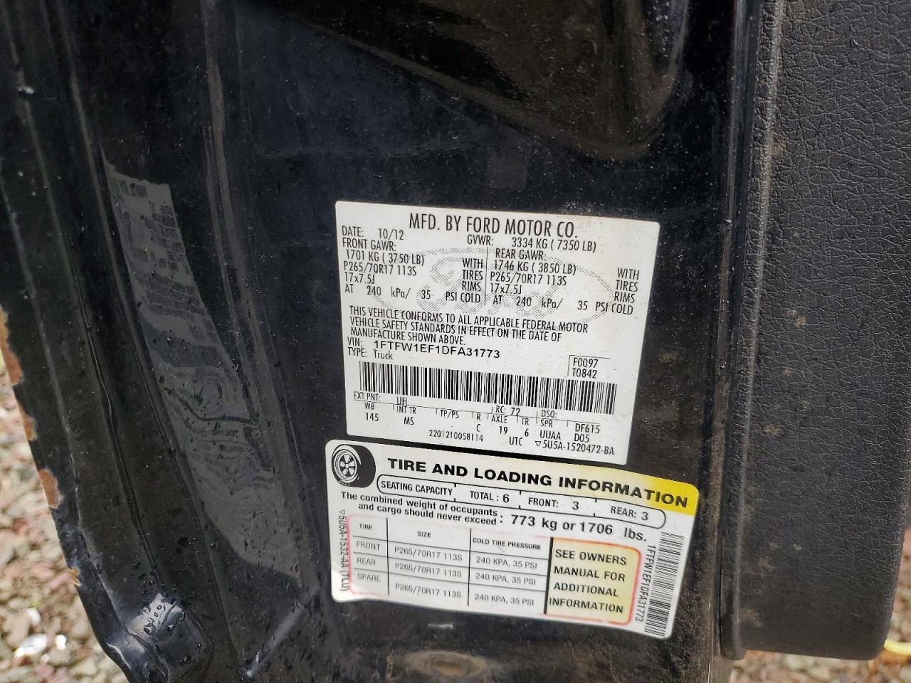2013 Ford F150 Supercrew Black vin: 1FTFW1EF1DFA31773