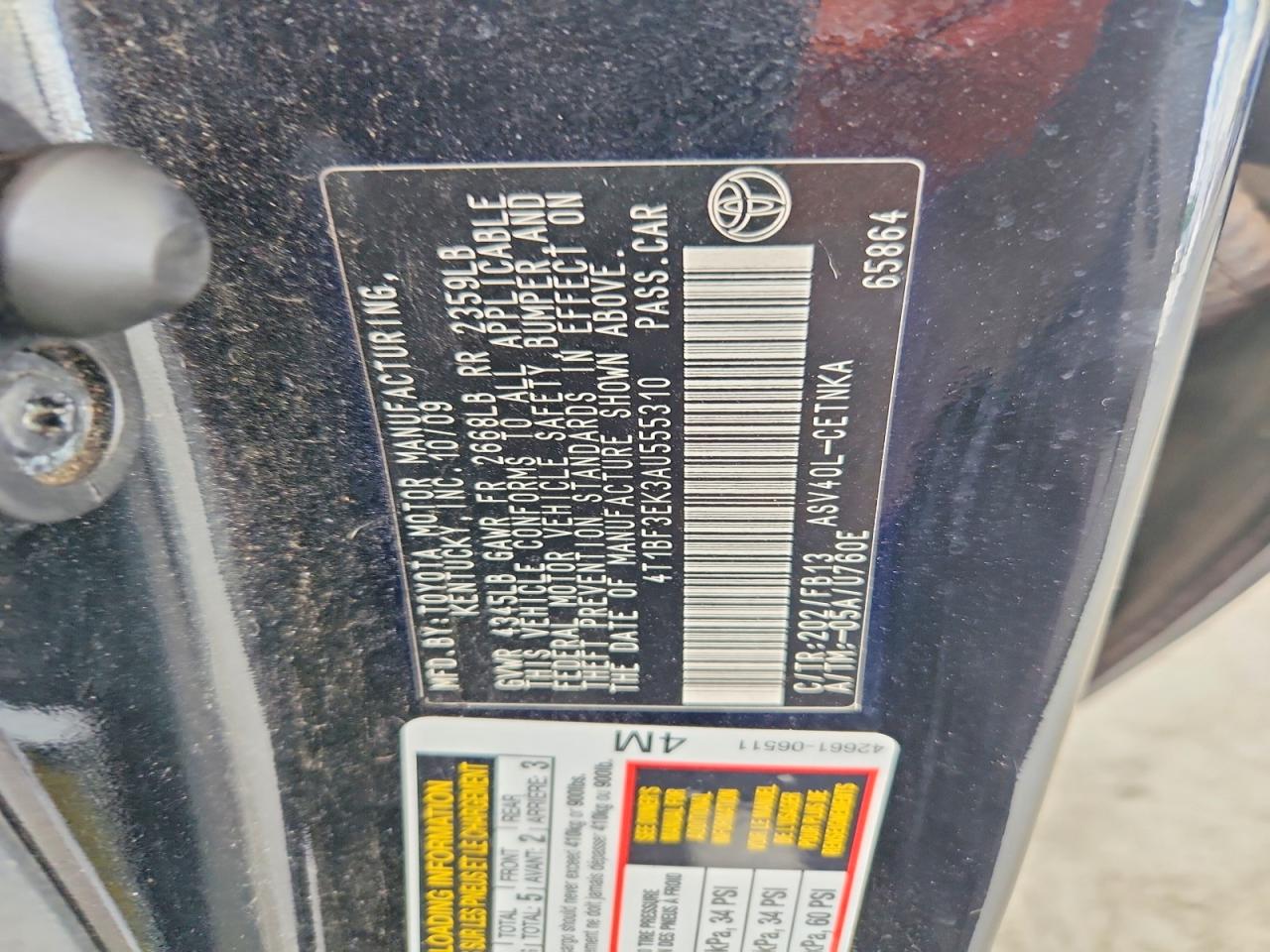 2010 Toyota Camry Le Black vin: 4T1BF3EK3AU555310