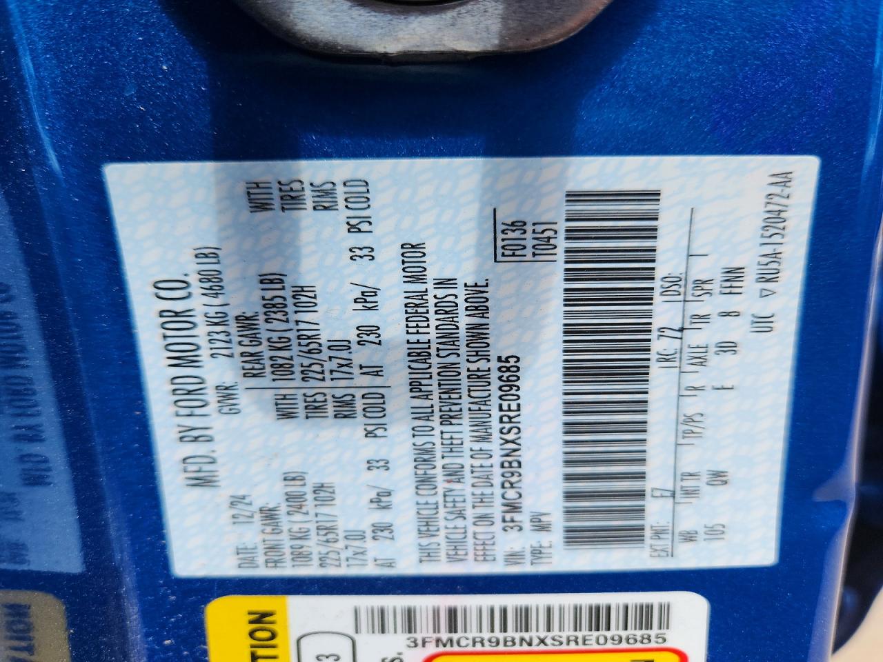 2025 Ford Bronco Sport Big Bend Blue vin: 3FMCR9BNXSRE09685