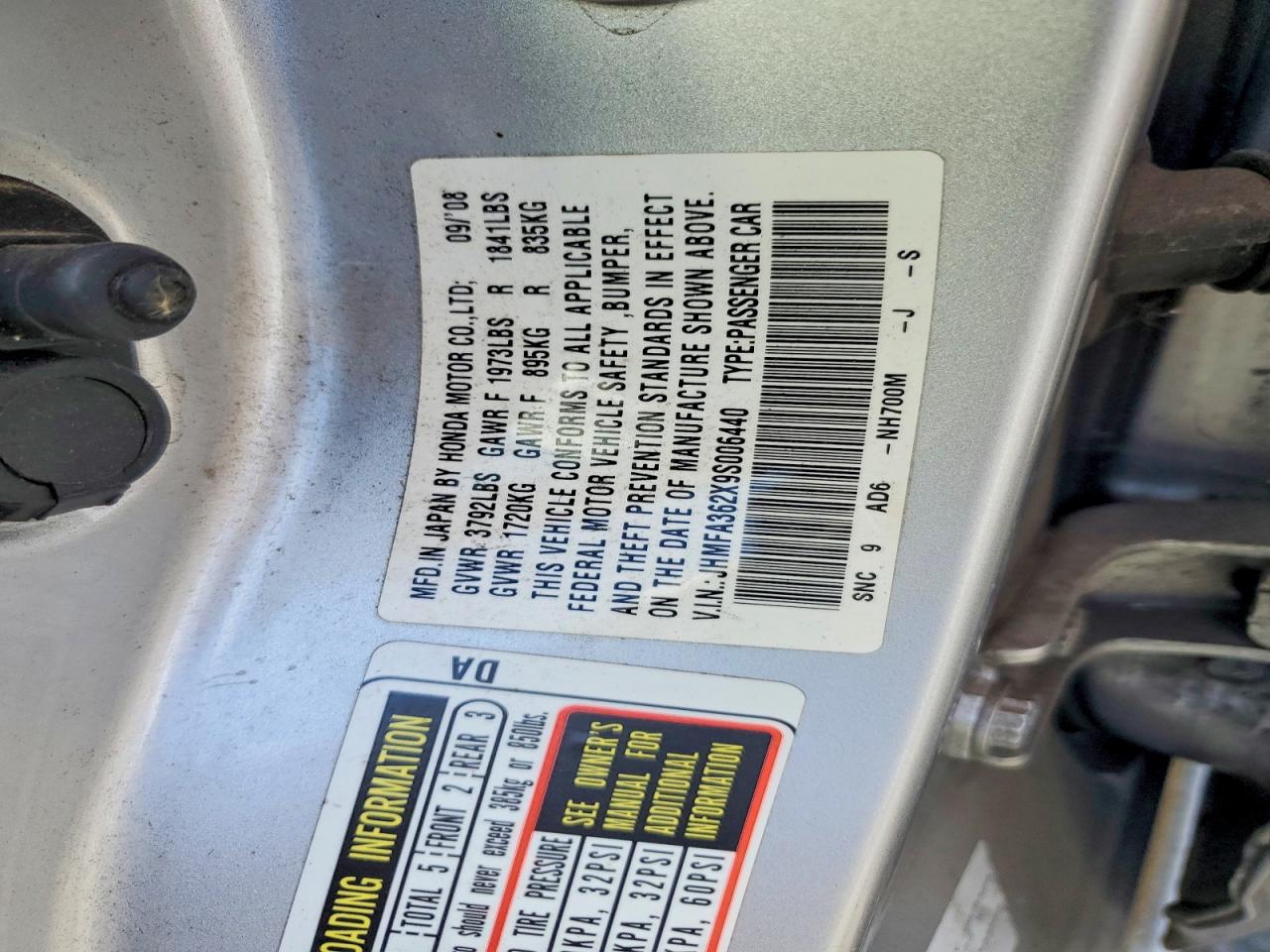 2009 Honda Civic Hybrid Silver vin: JHMFA362X9S006440