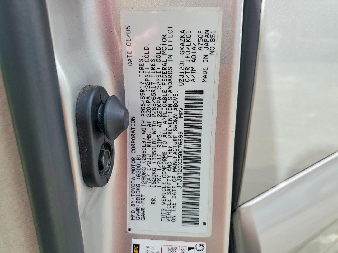 2005 Lexus Gx 470 Silver vin: JTJBT20X350076695