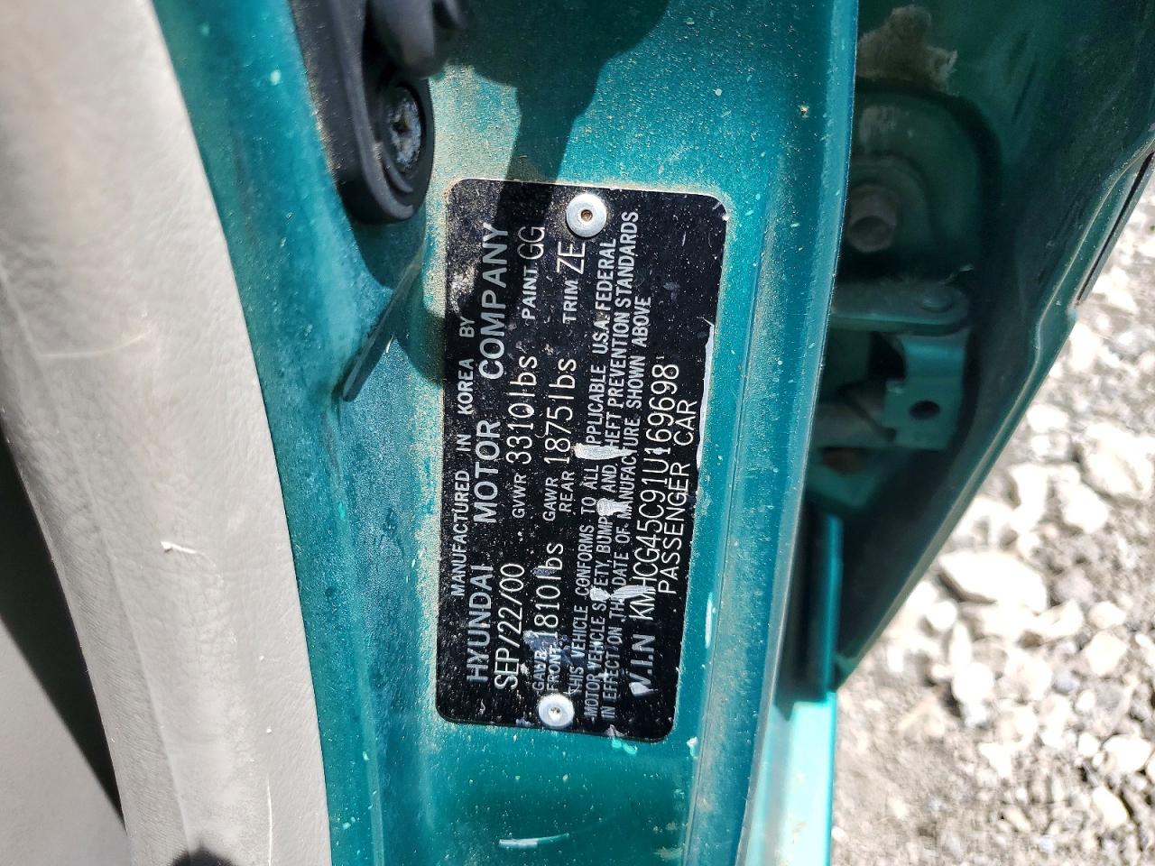 2001 Hyundai Accent Gl Green vin: KMHCG45C91U169698
