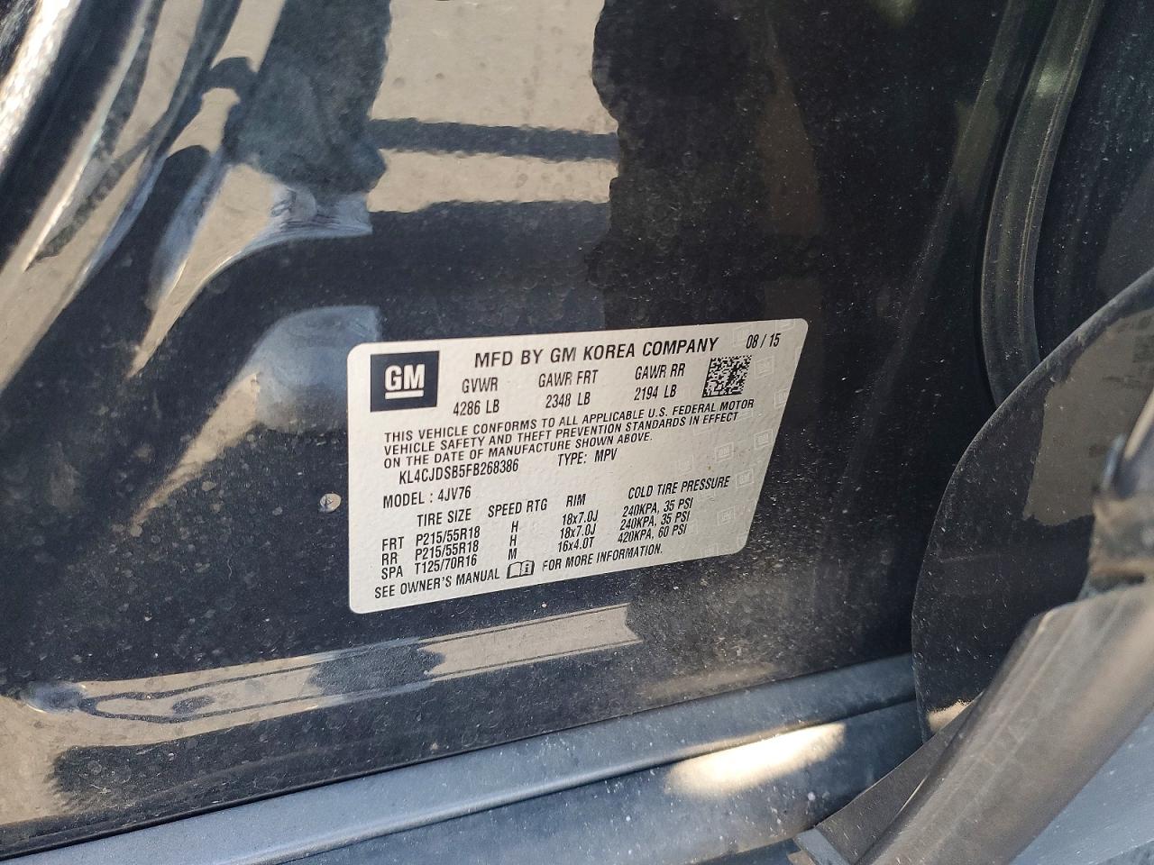2015 Buick Encore Premium Черный vin: KL4CJDSB5FB268386