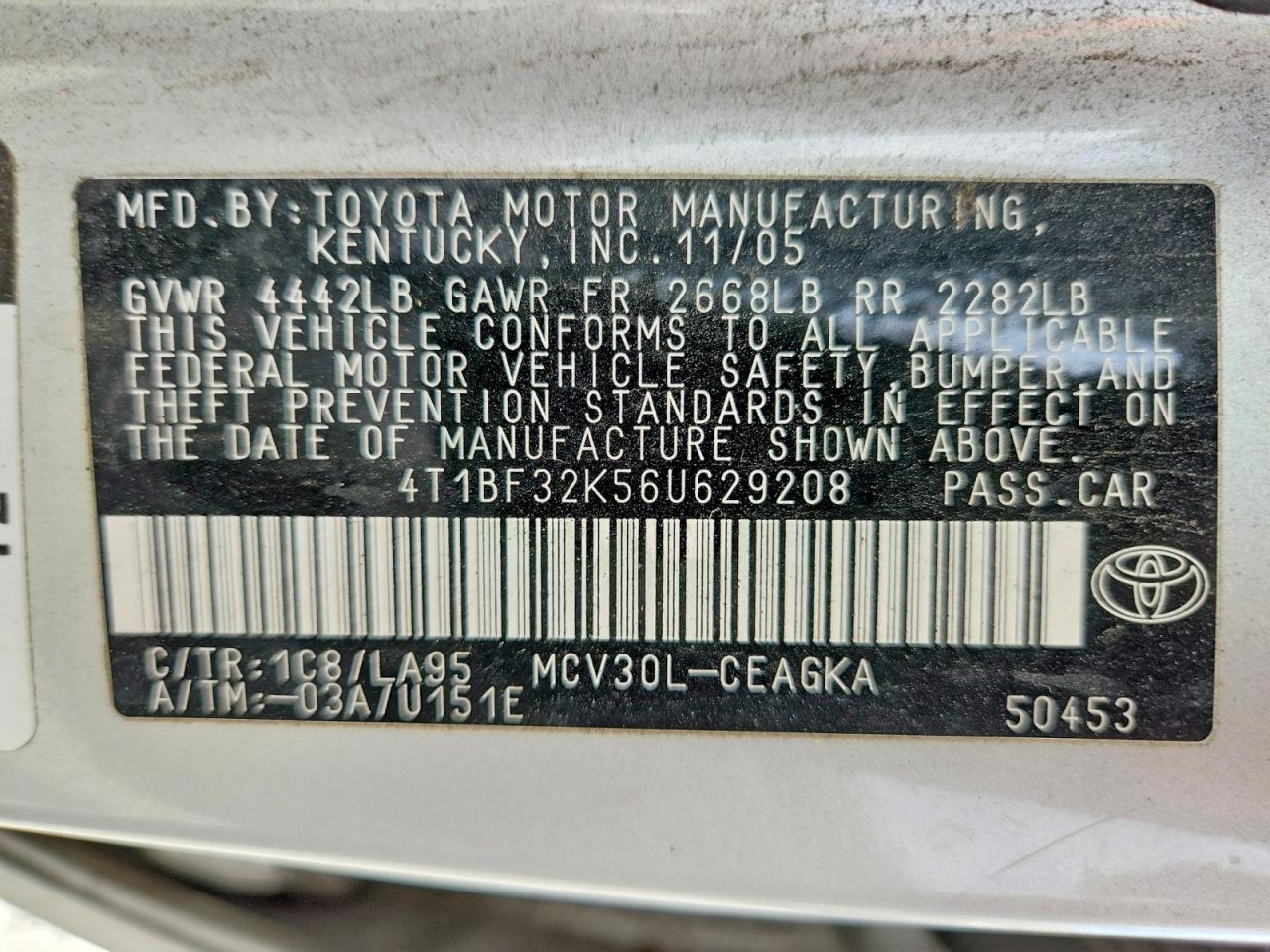 2006 Toyota Camry Xle V6 Silver vin: 4T1BF32K56U629208