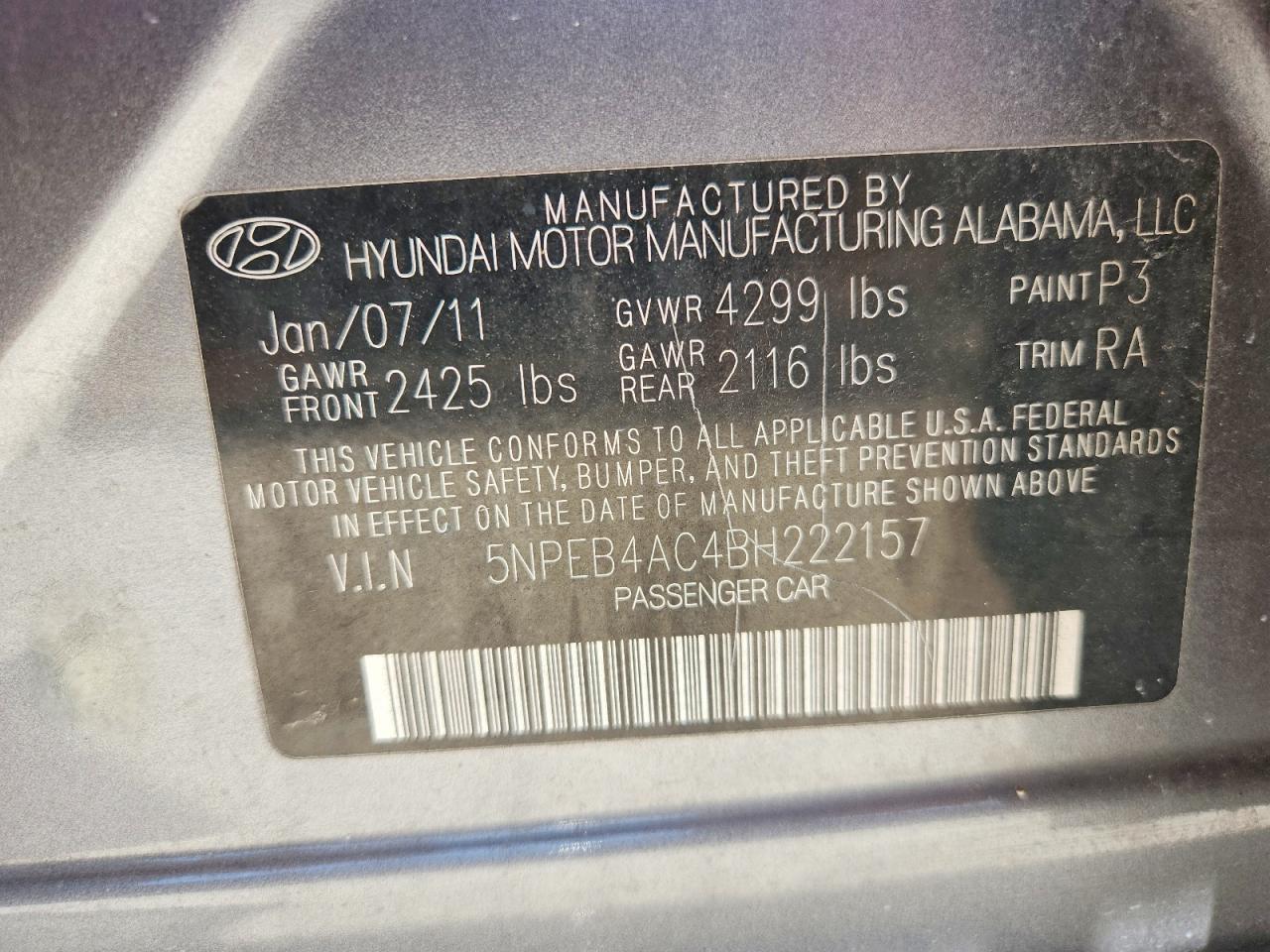 2011 Hyundai Sonata Gls Gray vin: 5NPEB4AC4BH222157