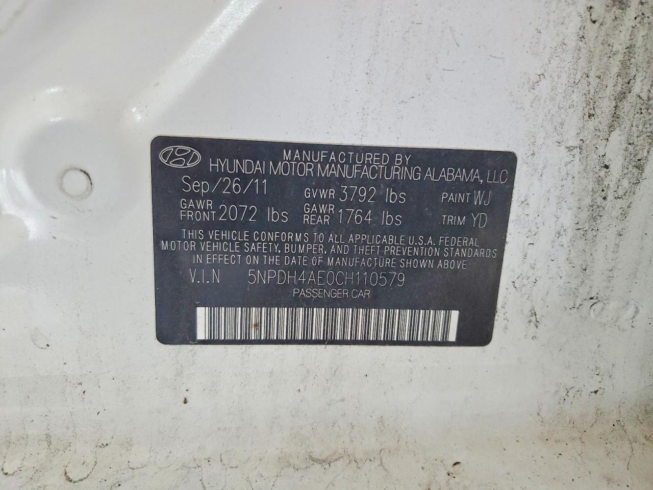 2012 Hyundai Elantra Gls White vin: 5NPDH4AE0CH110579