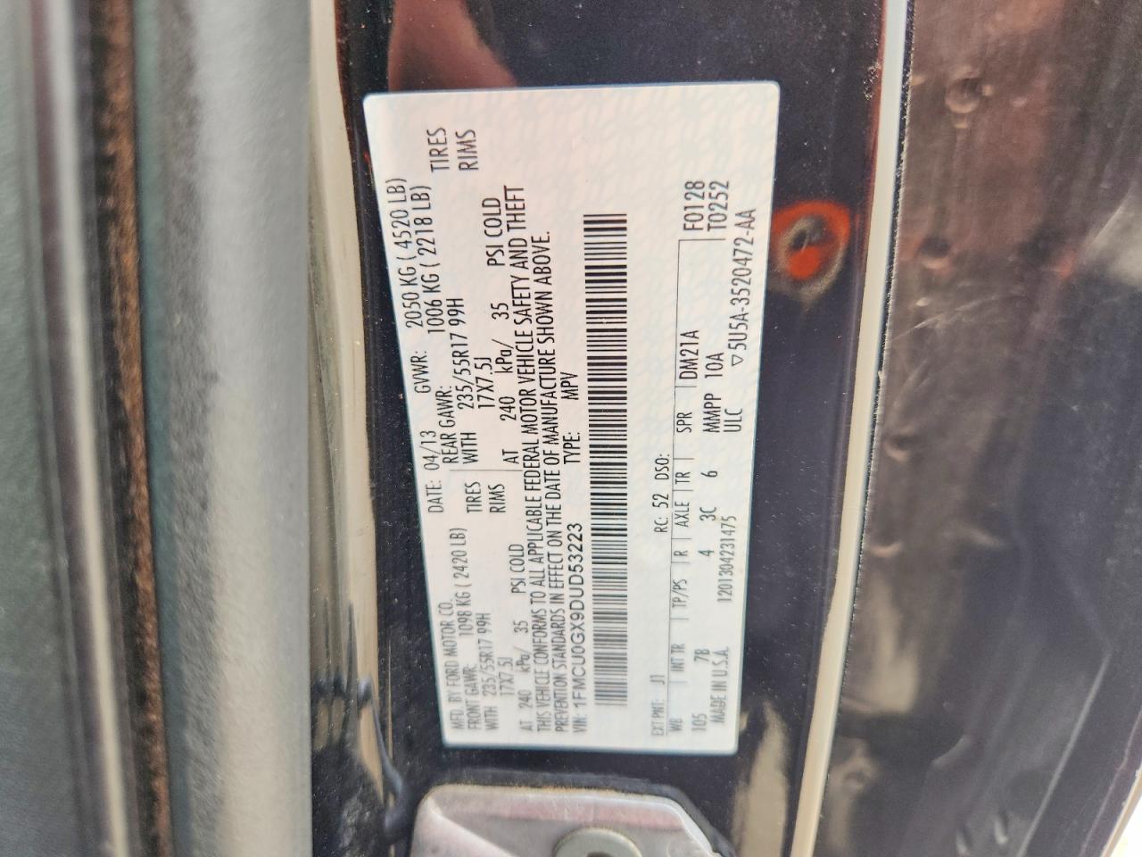 2013 Ford Escape Se Black vin: 1FMCU0GX9DUD53223