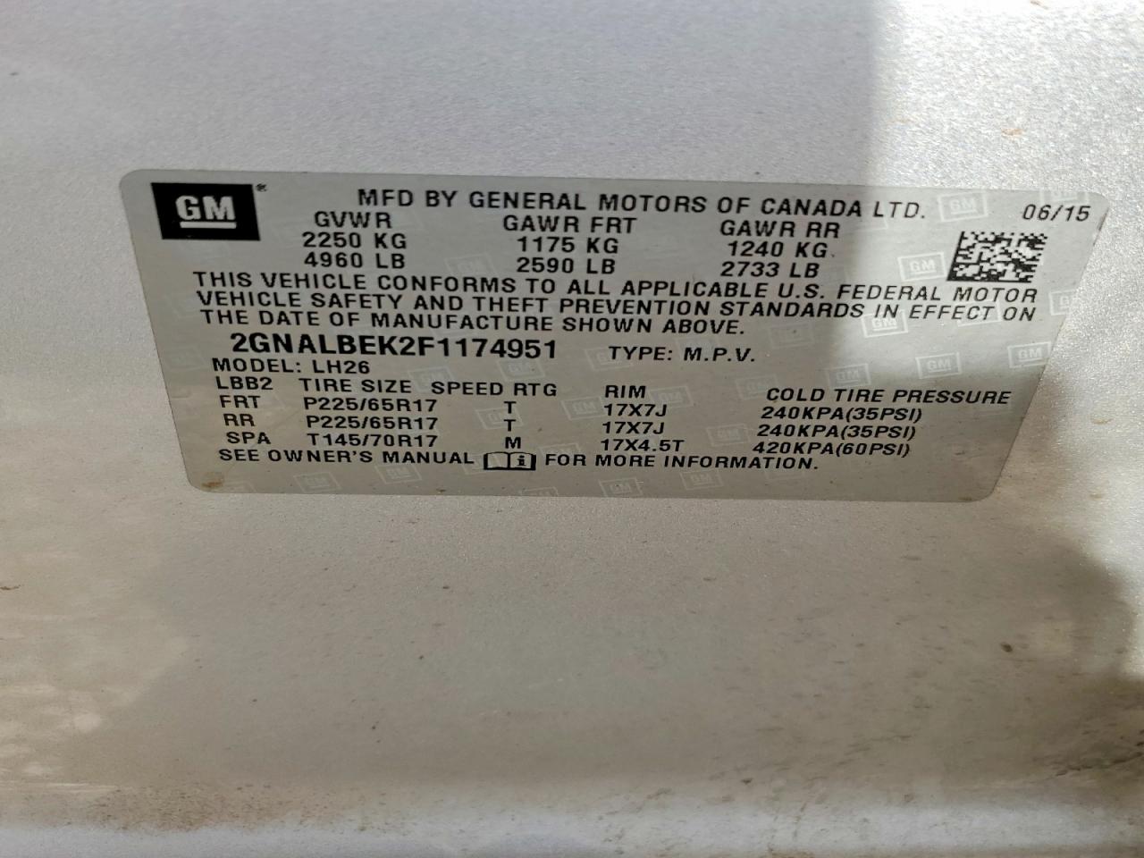 2015 Chevrolet Equinox Lt Серебряный vin: 2GNALBEK2F1174951