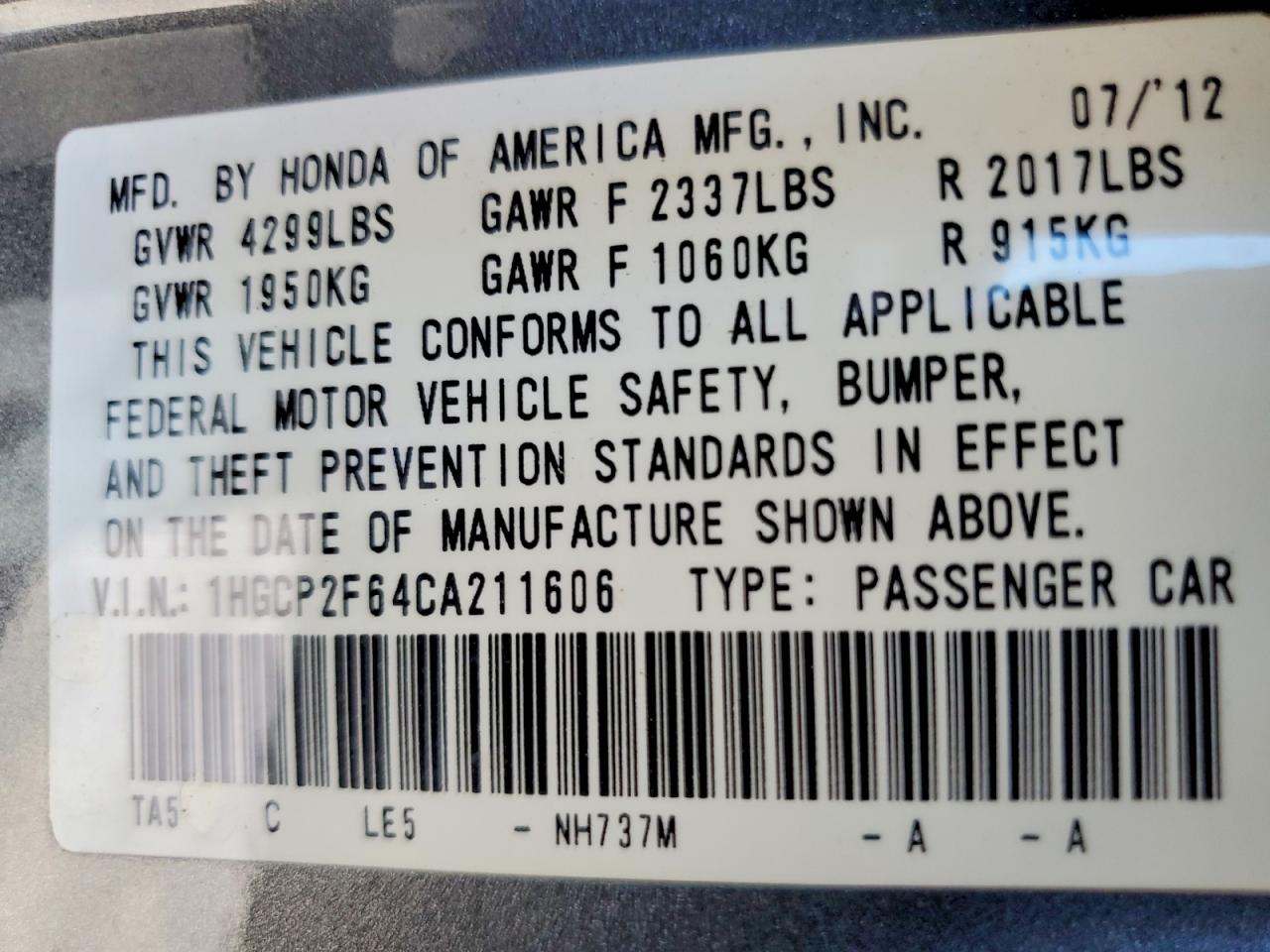 2012 Honda Accord Se Gray vin: 1HGCP2F64CA211606