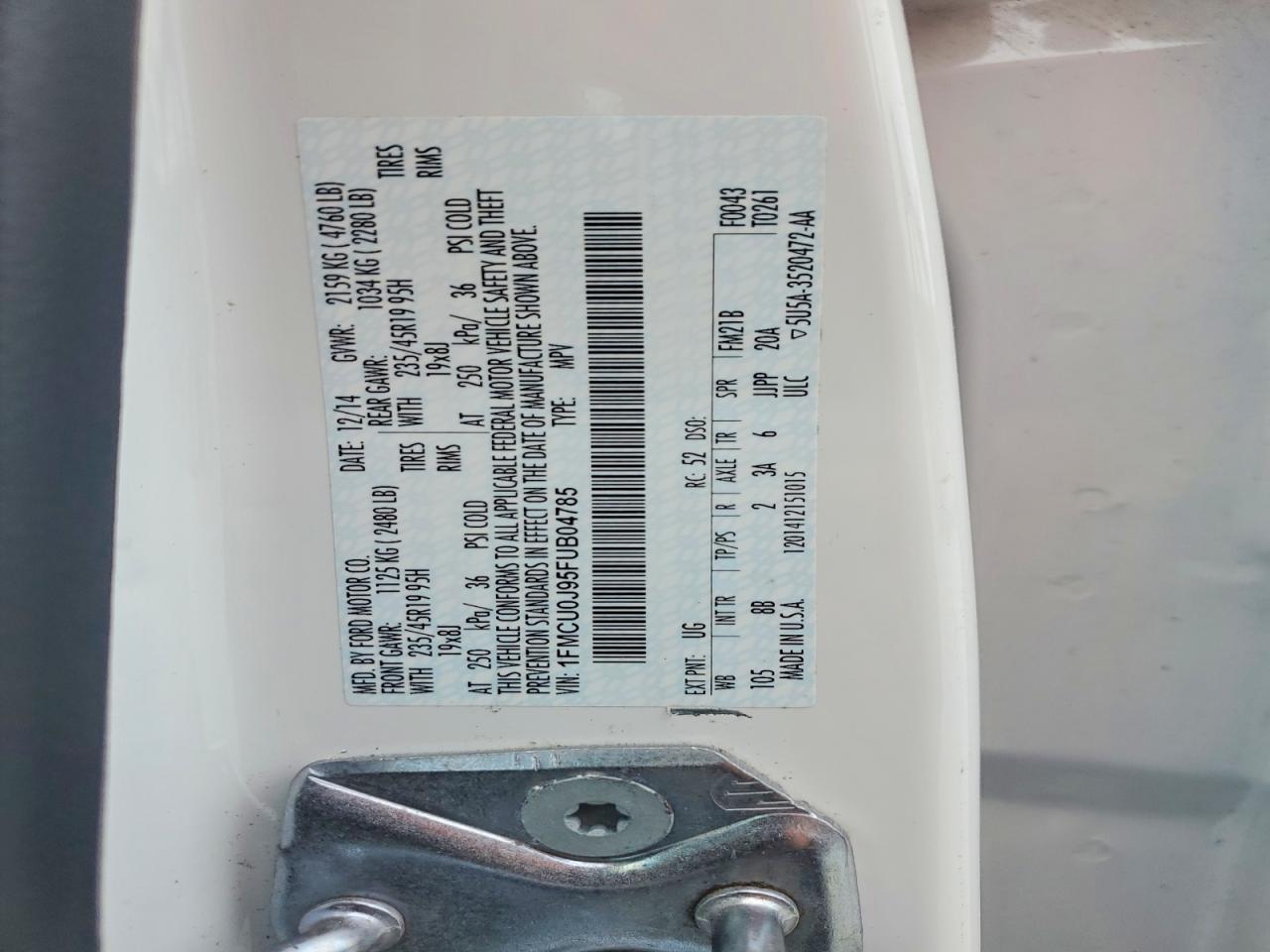 2015 Ford Escape Titanium White vin: 1FMCU0J95FUB04785