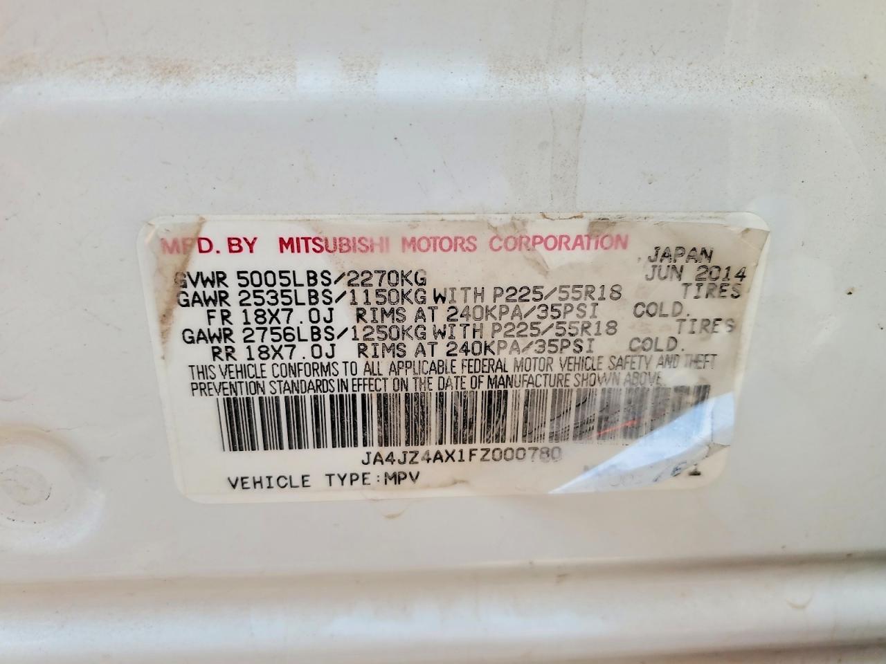 2015 Mitsubishi Outlander Gt White vin: JA4JZ4AX1FZ000780