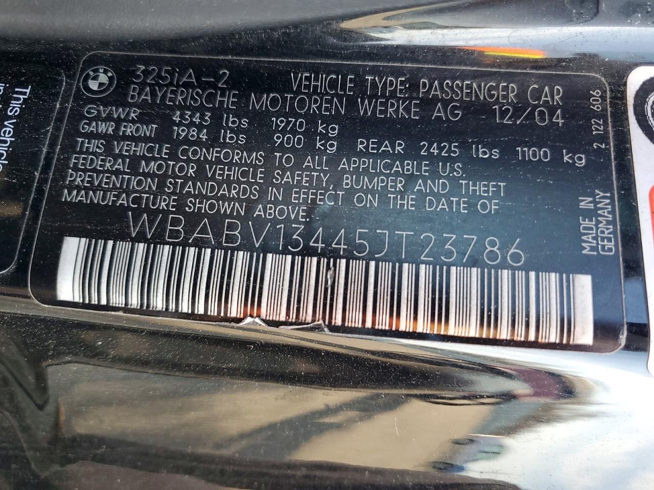 2005 Bmw 325 Ci Sulev Black vin: WBABV13445JT23786