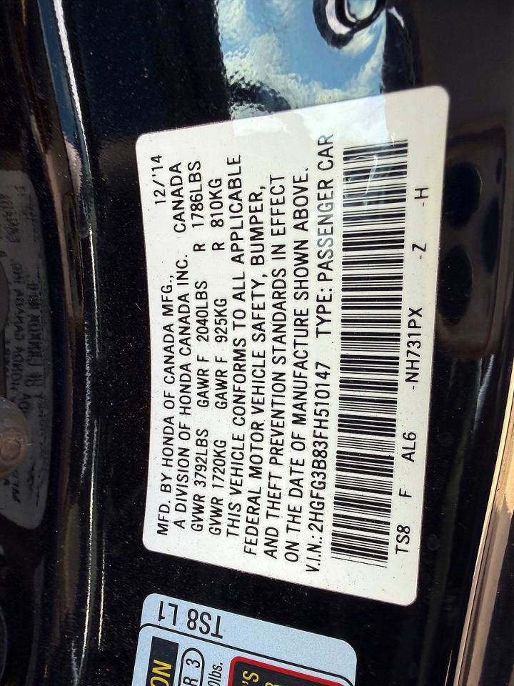 2015 Honda Civic Ex Черный vin: 2HGFG3B83FH510147