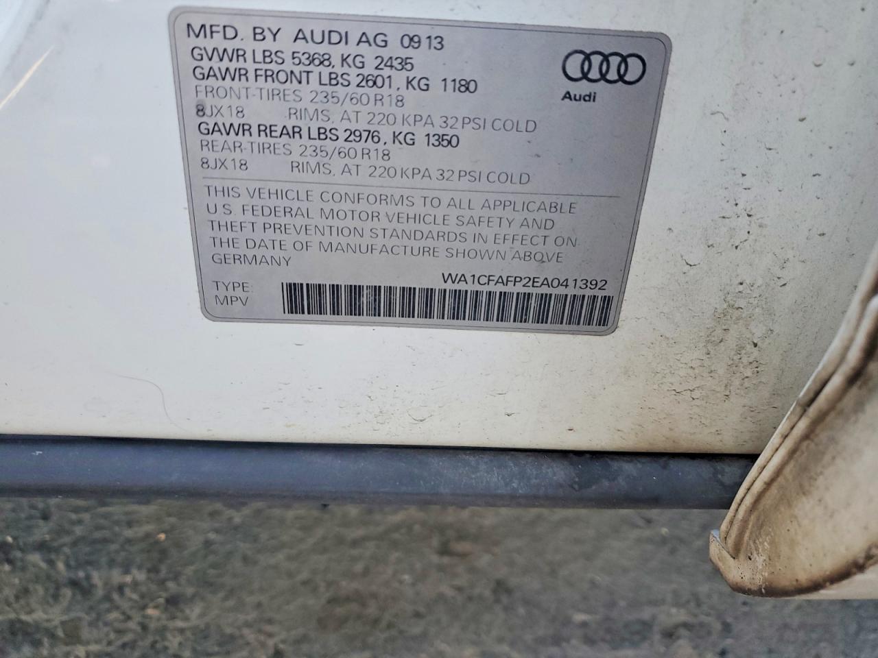 2014 Audi Q5 Premium White vin: WA1CFAFP2EA041392