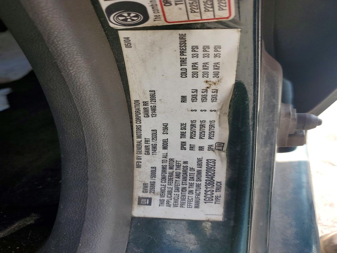 2004 Chevrolet Colorado Green vin: 1GCCS136848209233