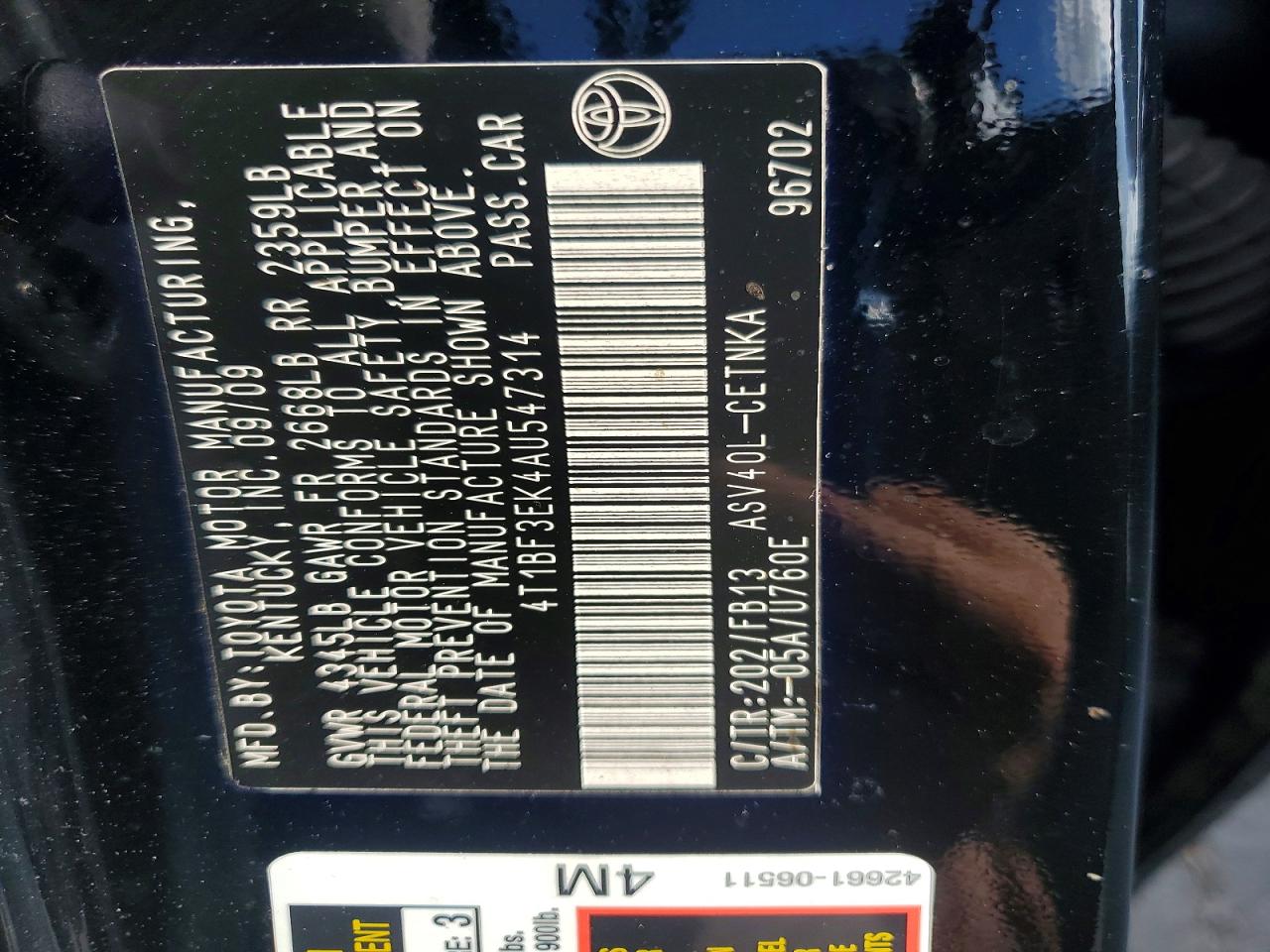 2010 Toyota Camry Le Черный vin: 4T1BF3EK4AU547314