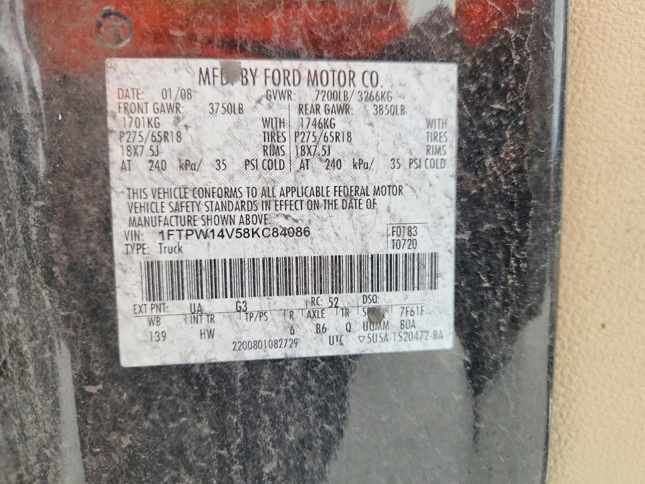 2008 Ford F150 Supercrew Black vin: 1FTPW14V58KC84086