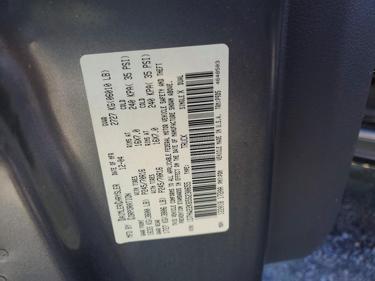 2005 Dodge Dakota St Gray vin: 1D7HW22K65S230655