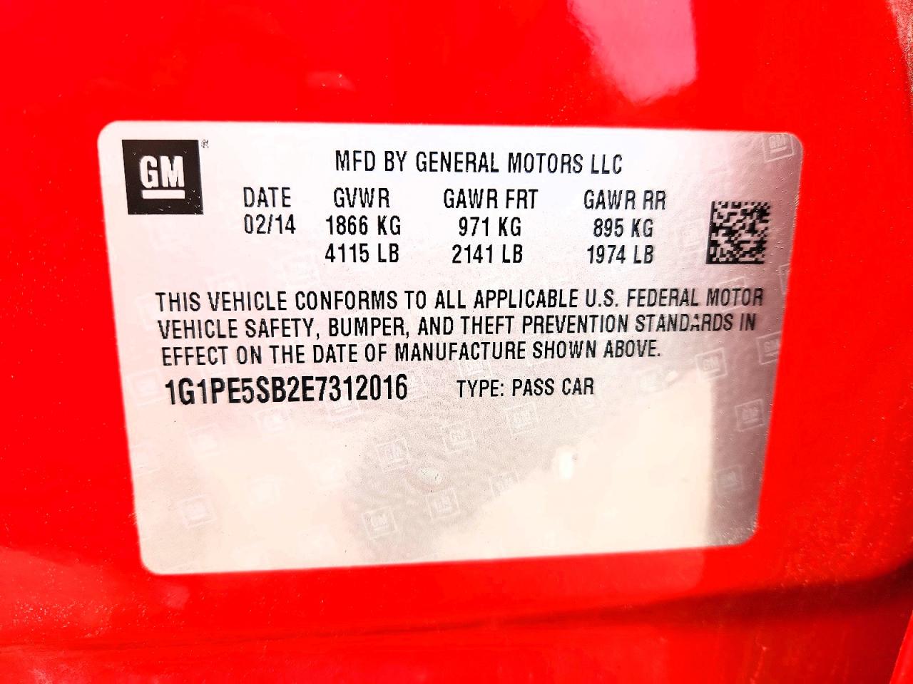 2014 Chevrolet Cruze Lt Red vin: 1G1PE5SB2E7312016