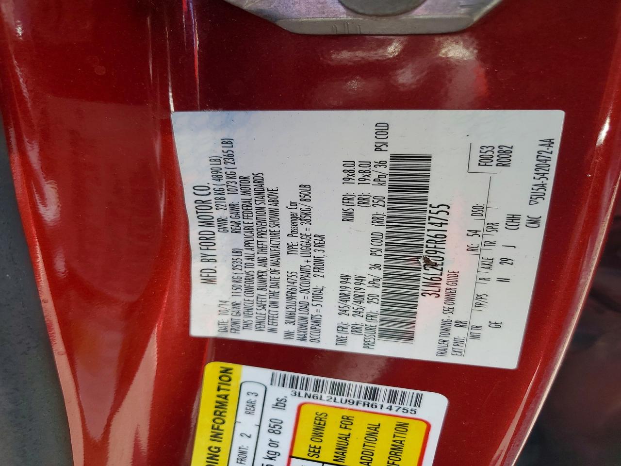 2015 Lincoln Mkz Hybrid Red vin: 3LN6L2LU9FR614755