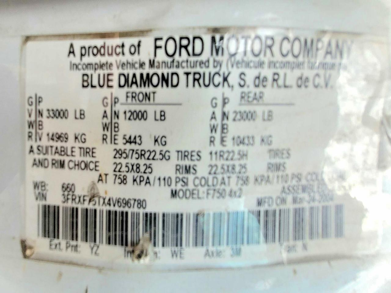 2004 Ford F750 Super Duty White vin: 3FRXF75TX4V696780