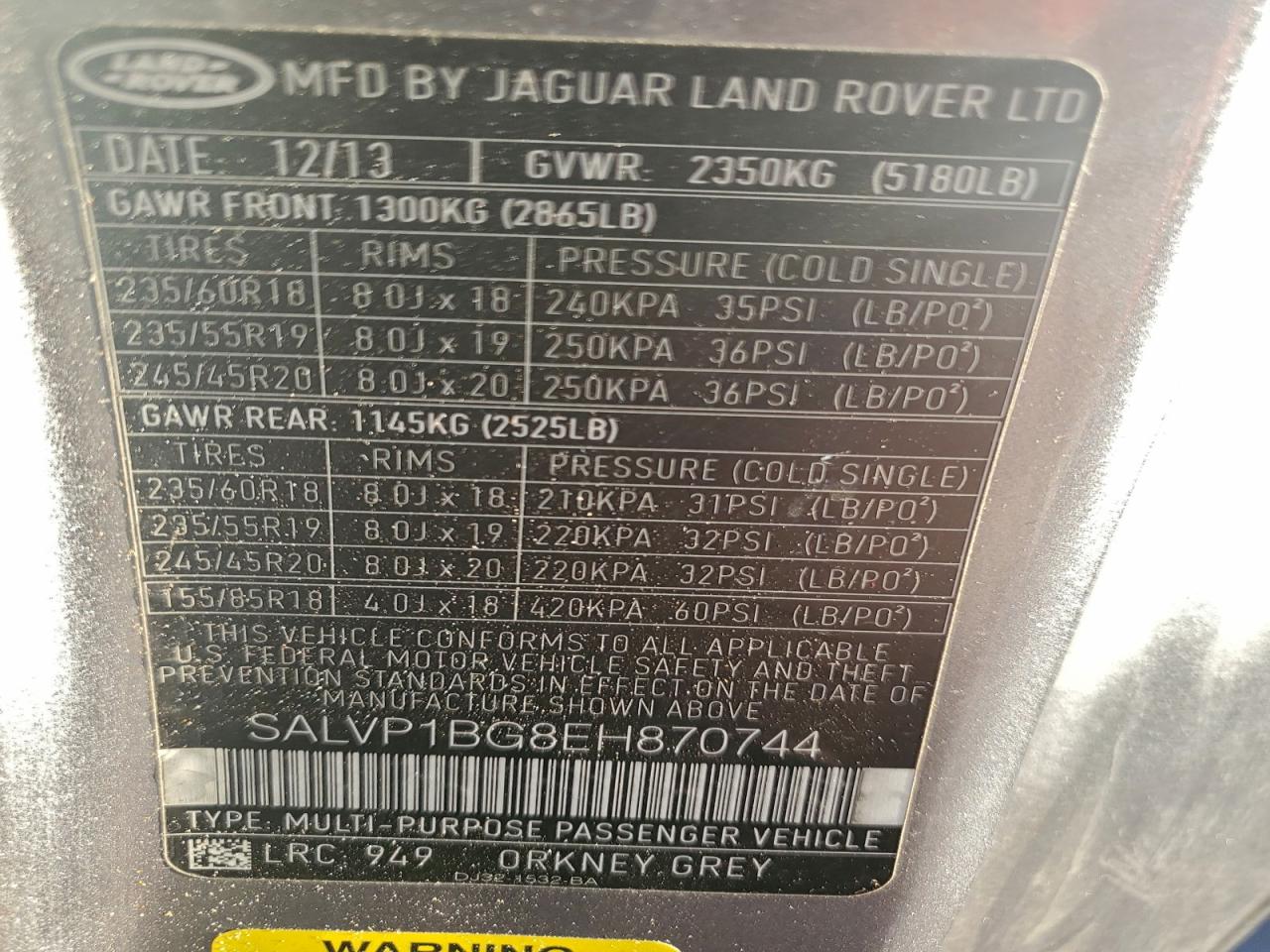 2014 Land Rover Range Rover Evoque Pure Plus Silver vin: SALVP1BG8EH870744