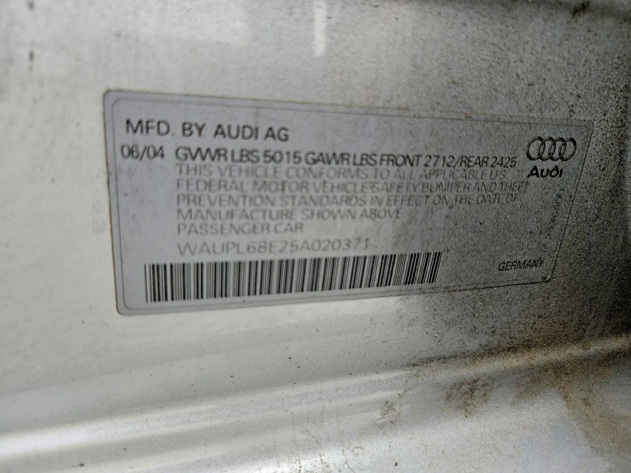 2005 Audi S4 Silver vin: WAUPL68E25A020371